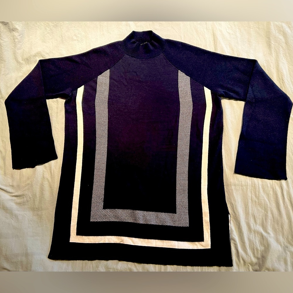 Ann Taylor Merino Wool Geometric Mock Neck Sweater Pullover Women's Large EUC